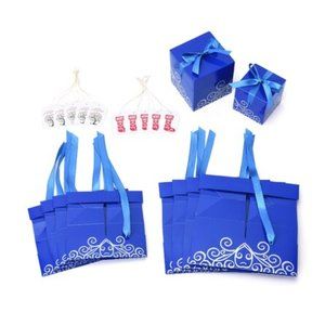 Set of 10pcs Blue Paper, Ribbon Bow Snowflakes and Christmas Tree Pattern Gift B